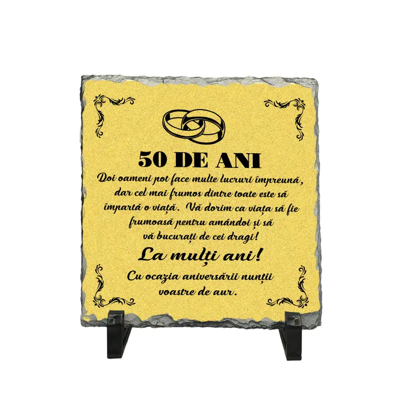 Aniversare 50 ani doi oameni pot face multe, piatra ardezie personalizata, cu mesaj model, pa064